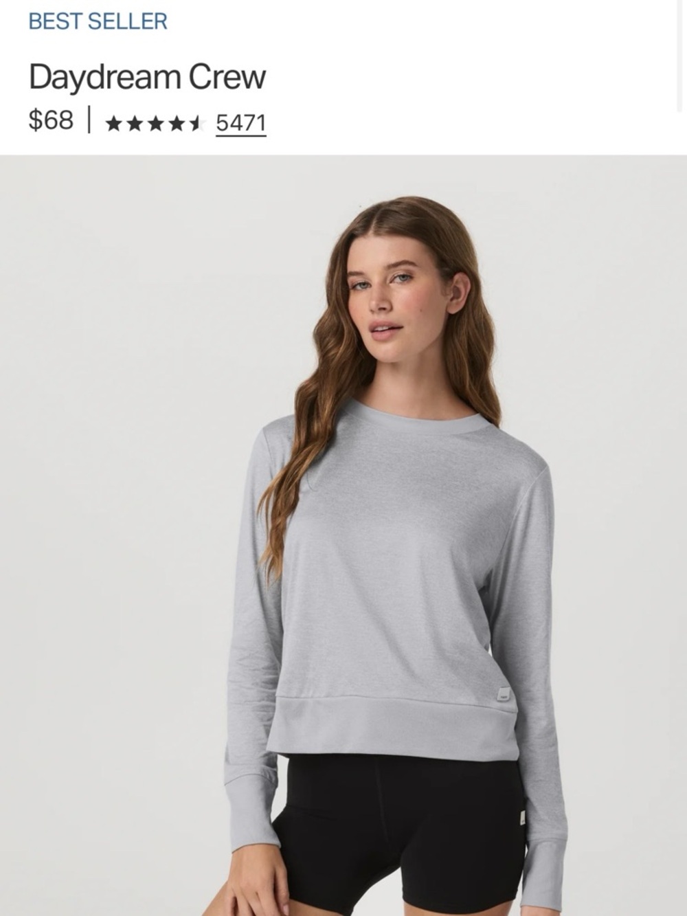 Vuori Daydream Crew Long-Sleeve Top in Light Gray